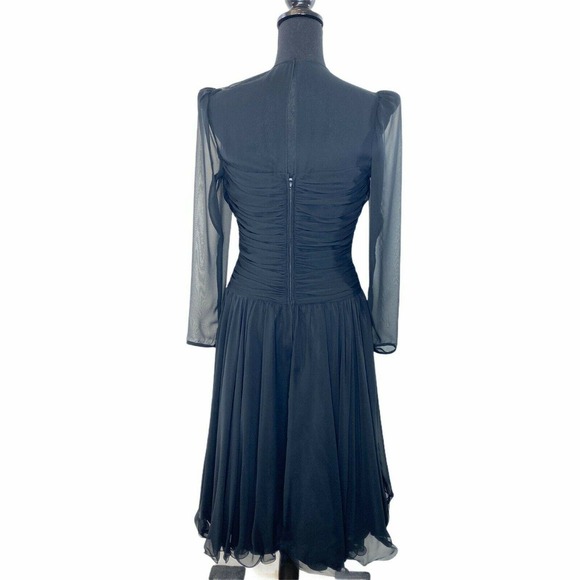 Vintage Anne Hobbs for Kastina Black Sheer Layered Silk Classic Modest Dress Sz6 - Picture 5 of 10